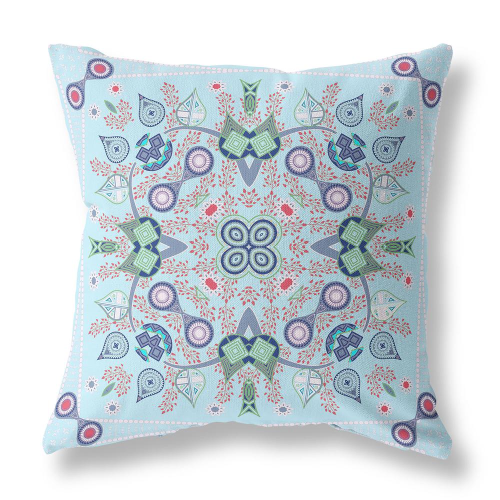 20" x 20" Light Blue Blown Seam Paisley Indoor Outdoor Throw Pillow. Picture 1