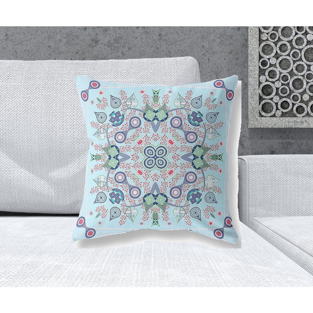 20" x 20" Light Blue Blown Seam Paisley Indoor Outdoor Throw Pillow. Picture 2