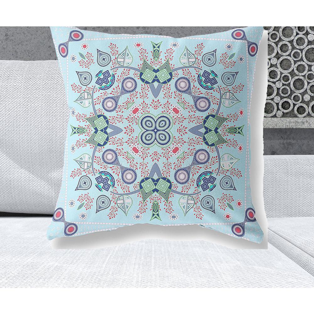 26" x 26" Light Blue Blown Seam Paisley Indoor Outdoor Throw Pillow. Picture 2
