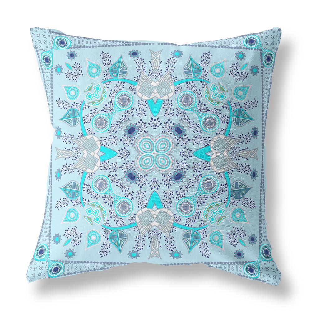 18" X 18" Light Grey Blown Seam Floral Indoor Outdoor Throw Pillow. Picture 1