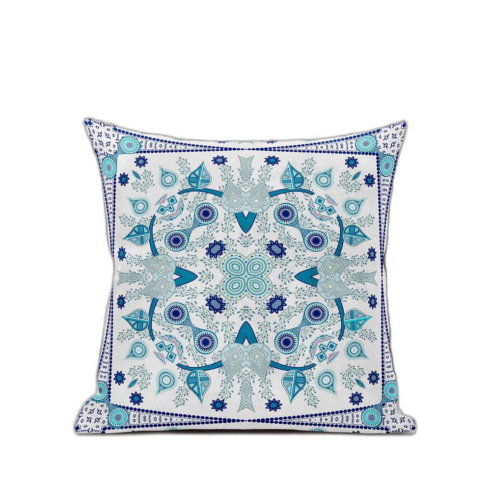26" x 26" Blue and White Blown Seam Paisley Indoor Outdoor Throw Pillow. Picture 3