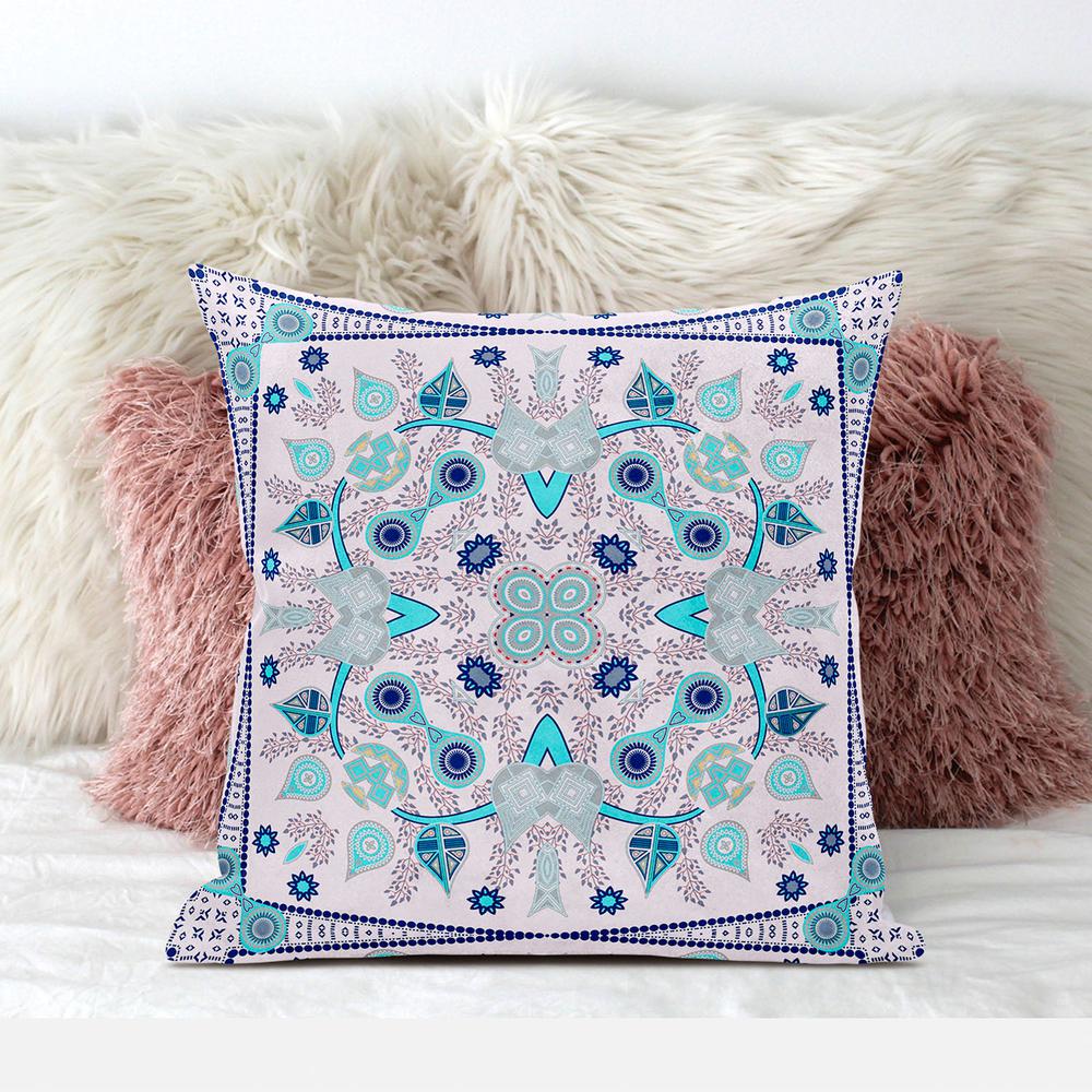 16" X 16" Light Blue Blown Seam Floral Indoor Outdoor Throw Pillow. Picture 4