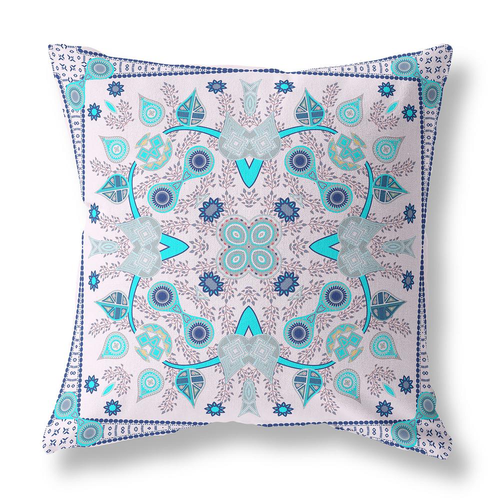 16" X 16" Light Blue Blown Seam Floral Indoor Outdoor Throw Pillow. Picture 2