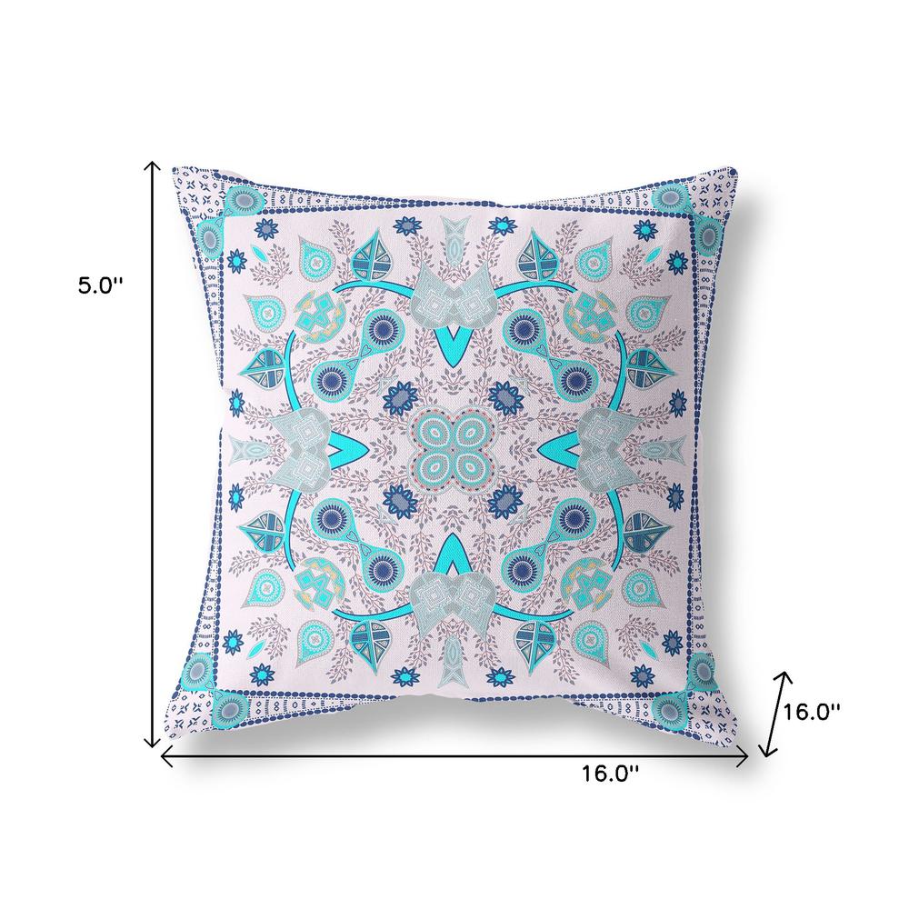 16" X 16" Light Blue Blown Seam Floral Indoor Outdoor Throw Pillow. Picture 8