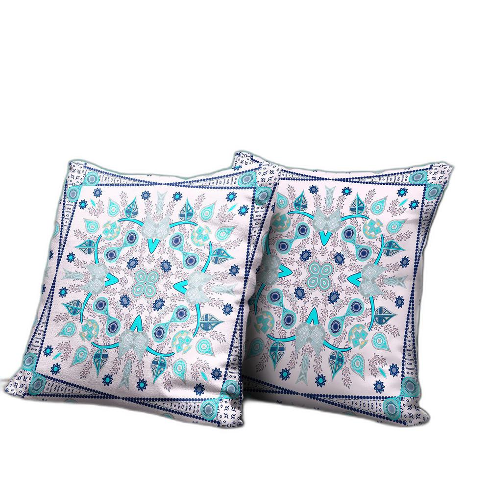 16" X 16" Light Blue Blown Seam Floral Indoor Outdoor Throw Pillow. Picture 1