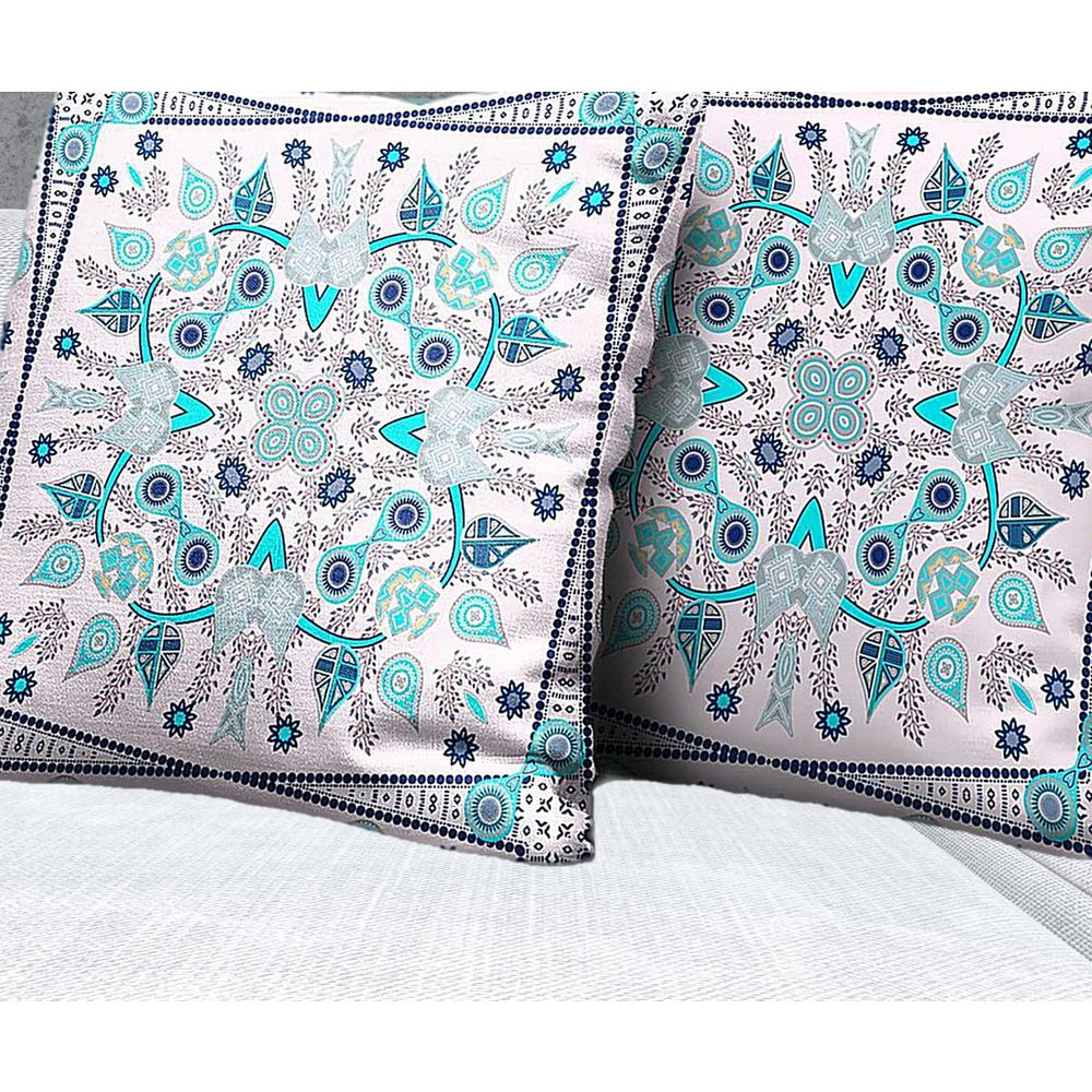 28" X 28" Light Blue Blown Seam Floral Indoor Outdoor Throw Pillow. Picture 3