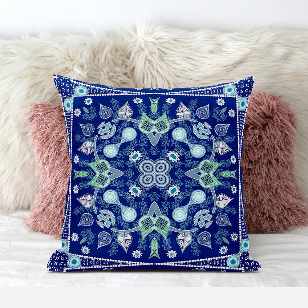 16" x 16" Midnight Blue Blown Seam Paisley Indoor Outdoor Throw Pillow. Picture 4