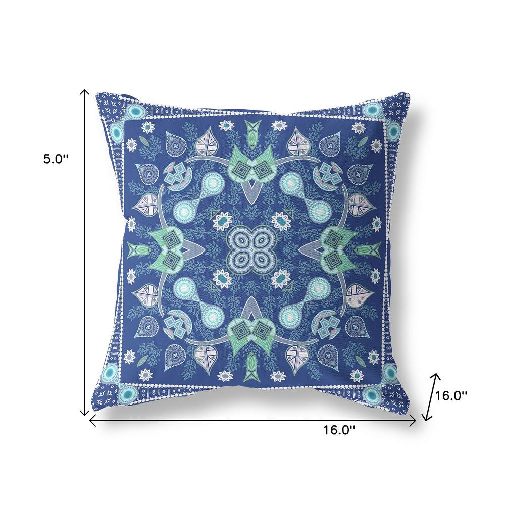 16" x 16" Midnight Blue Blown Seam Paisley Indoor Outdoor Throw Pillow. Picture 8