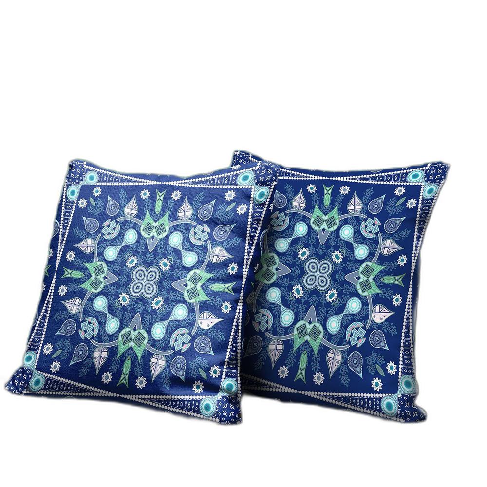 16" x 16" Midnight Blue Blown Seam Paisley Indoor Outdoor Throw Pillow. Picture 3