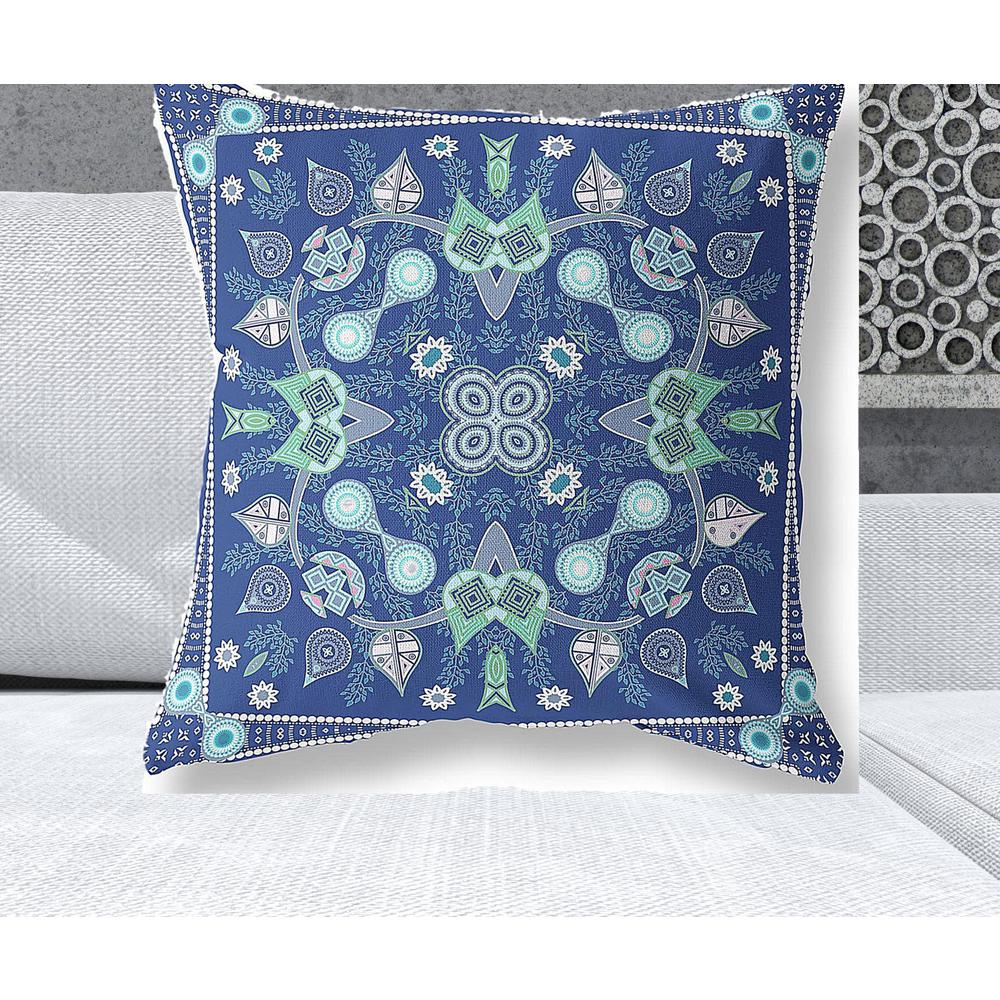 26" x 26" Midnight Blue Blown Seam Paisley Indoor Outdoor Throw Pillow. Picture 2