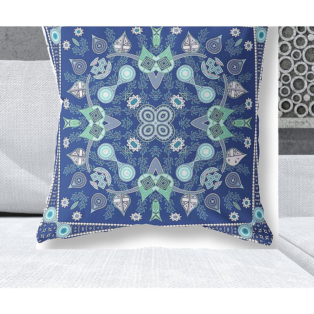 28" x 28" Midnight Blue Blown Seam Paisley Indoor Outdoor Throw Pillow. Picture 2