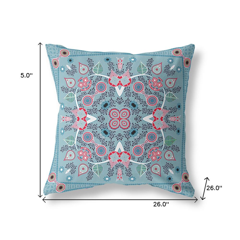 26" X 26" Muted Red Blown Seam Floral Indoor Outdoor Throw Pillow. Picture 8