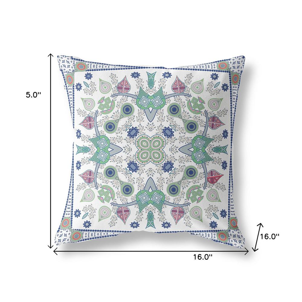16" x 16" Off White Blown Seam Floral Indoor Outdoor Throw Pillow. Picture 9
