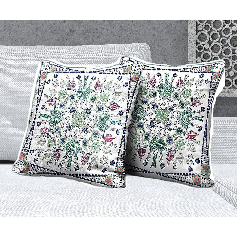 20" x 20" Off White Blown Seam Floral Indoor Outdoor Throw Pillow. Picture 4