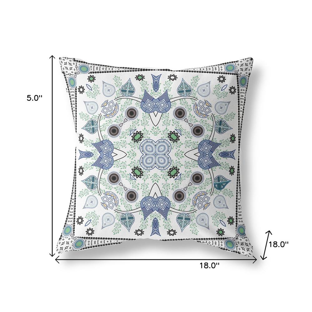 18" x 18" Blue and Off White Blown Seam Paisley Indoor Outdoor Throw Pillow. Picture 8