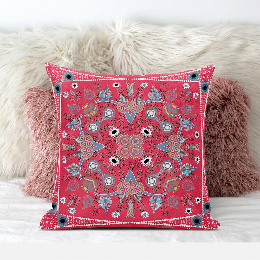 20" x 20" Red Blown Seam Paisley Indoor Outdoor Throw Pillow. Picture 6