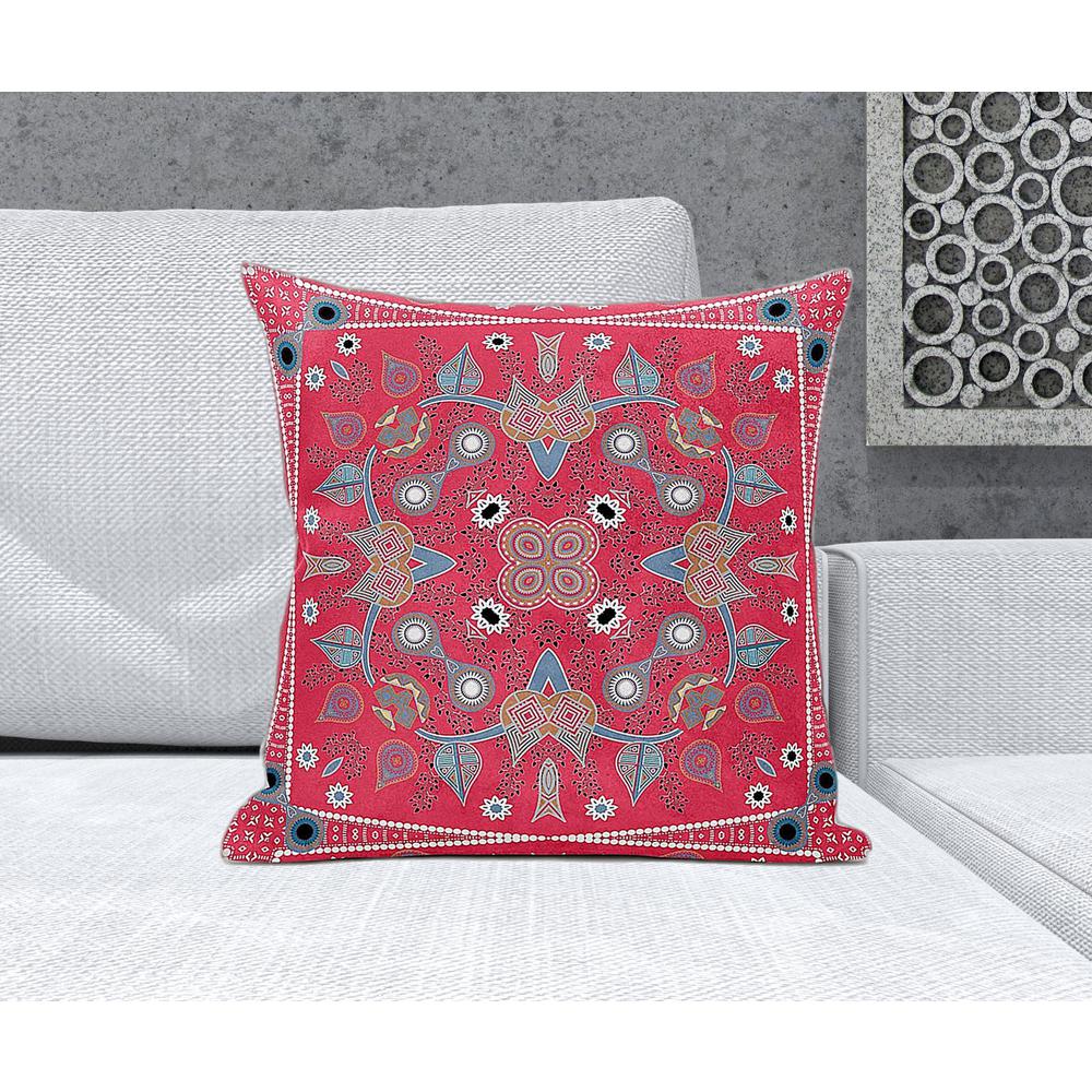 20" x 20" Red Blown Seam Paisley Indoor Outdoor Throw Pillow. Picture 5