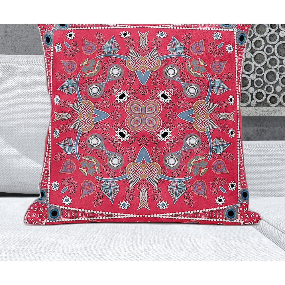 28" x 28" Red Blown Seam Paisley Indoor Outdoor Throw Pillow. Picture 5