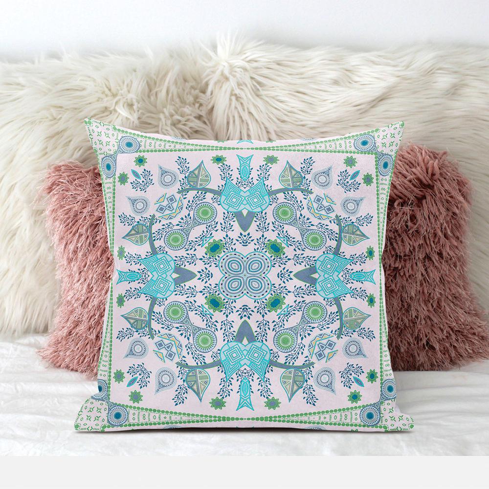 18" X 18" White And Green Blown Seam Floral Indoor Outdoor Throw Pillow. Picture 3