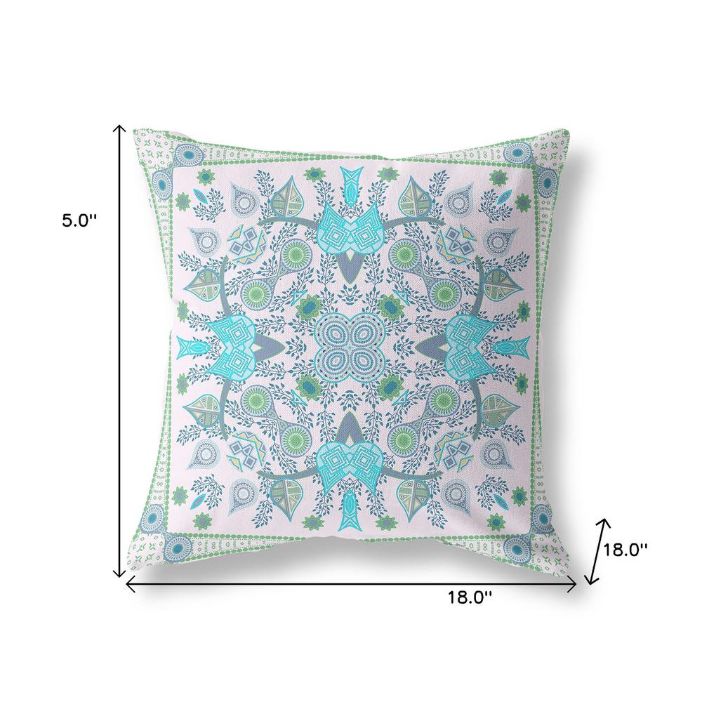18" X 18" White And Green Blown Seam Floral Indoor Outdoor Throw Pillow. Picture 7