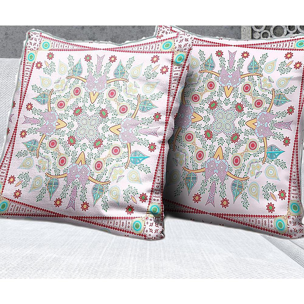 26" X 26" White And Red Blown Seam Floral Indoor Outdoor Throw Pillow. Picture 3
