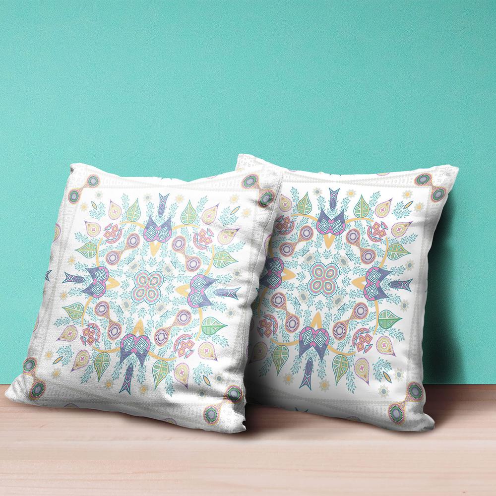 20" X 20" White And Green Blown Seam Floral Indoor Outdoor Throw Pillow. Picture 4