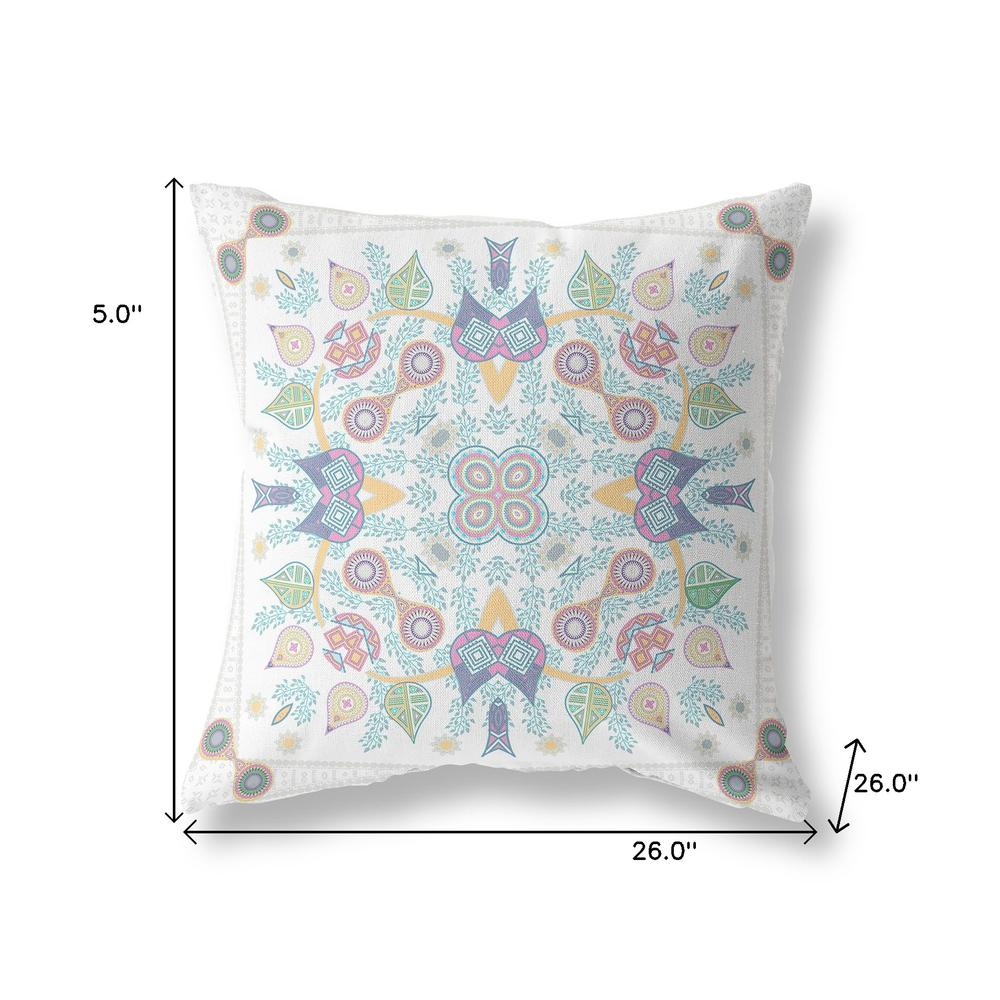 26" X 26" White And Green Blown Seam Floral Indoor Outdoor Throw Pillow. Picture 7