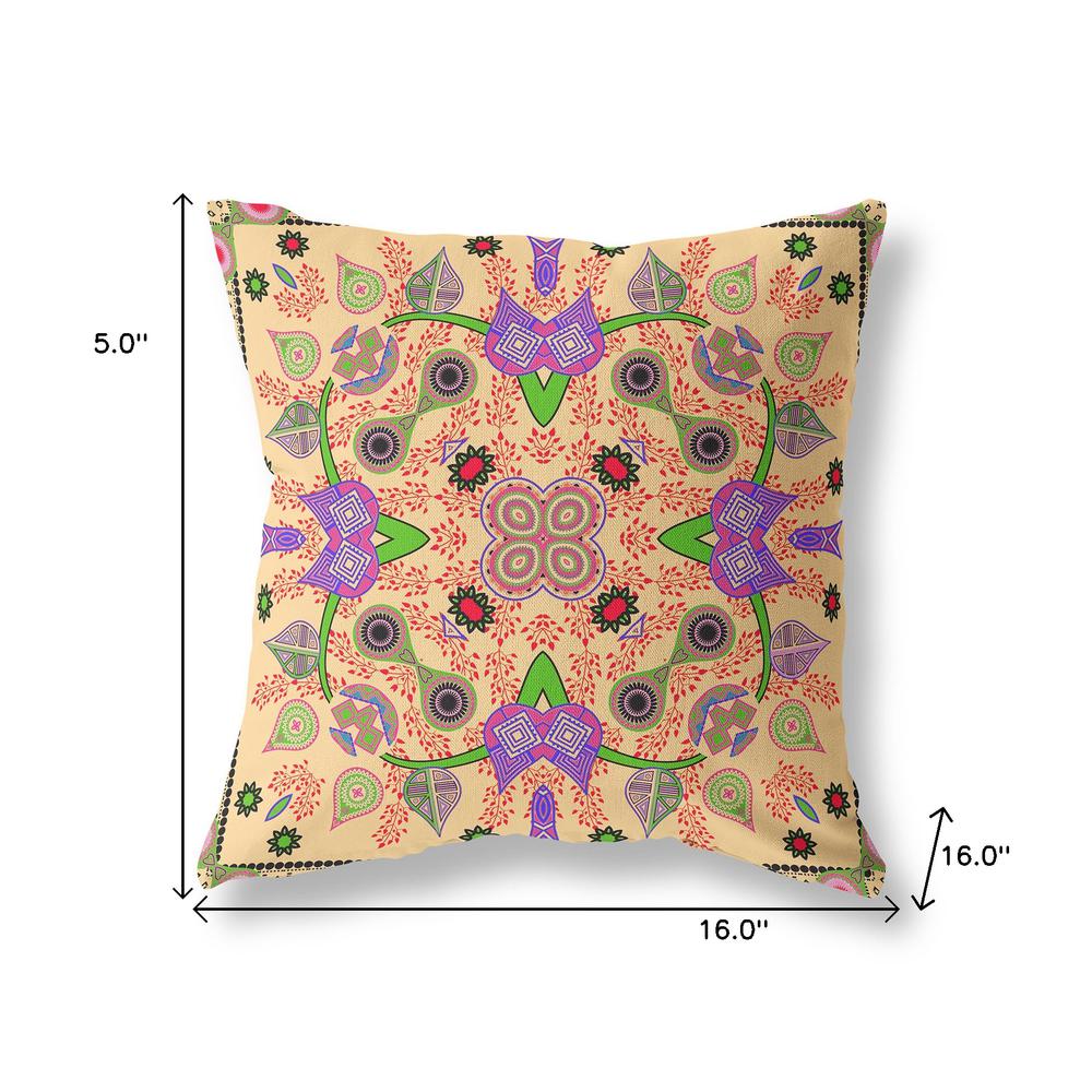 16" X 16" Beige and Green Blown Seam Paisley Indoor Outdoor Throw Pillow. Picture 7