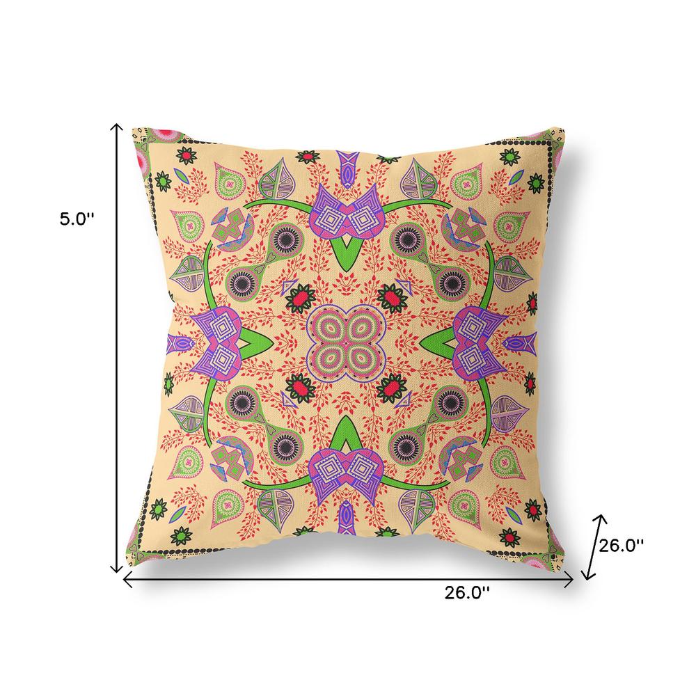 26" X 26" Beige and Green Blown Seam Paisley Indoor Outdoor Throw Pillow. Picture 5