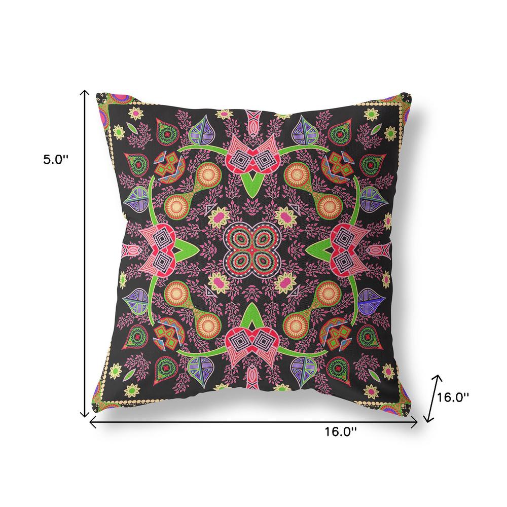 16" x 16" Black and Pink Blown Seam Paisley Indoor Outdoor Throw Pillow. Picture 6