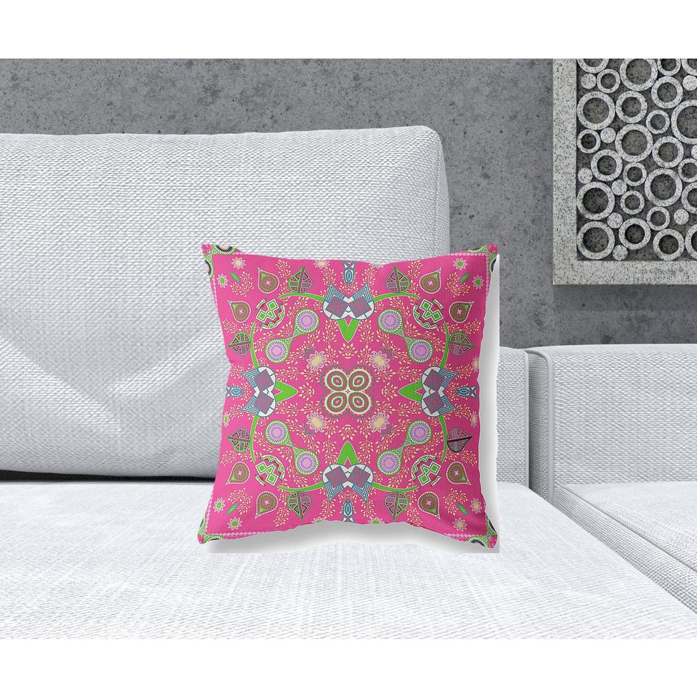16" x 16" Hot Pink Blown Seam Paisley Indoor Outdoor Throw Pillow. Picture 2