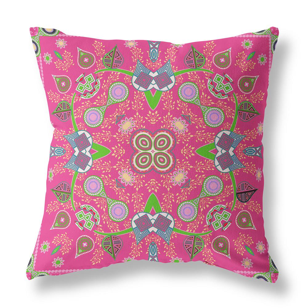 16" x 16" Hot Pink Blown Seam Paisley Indoor Outdoor Throw Pillow. Picture 1