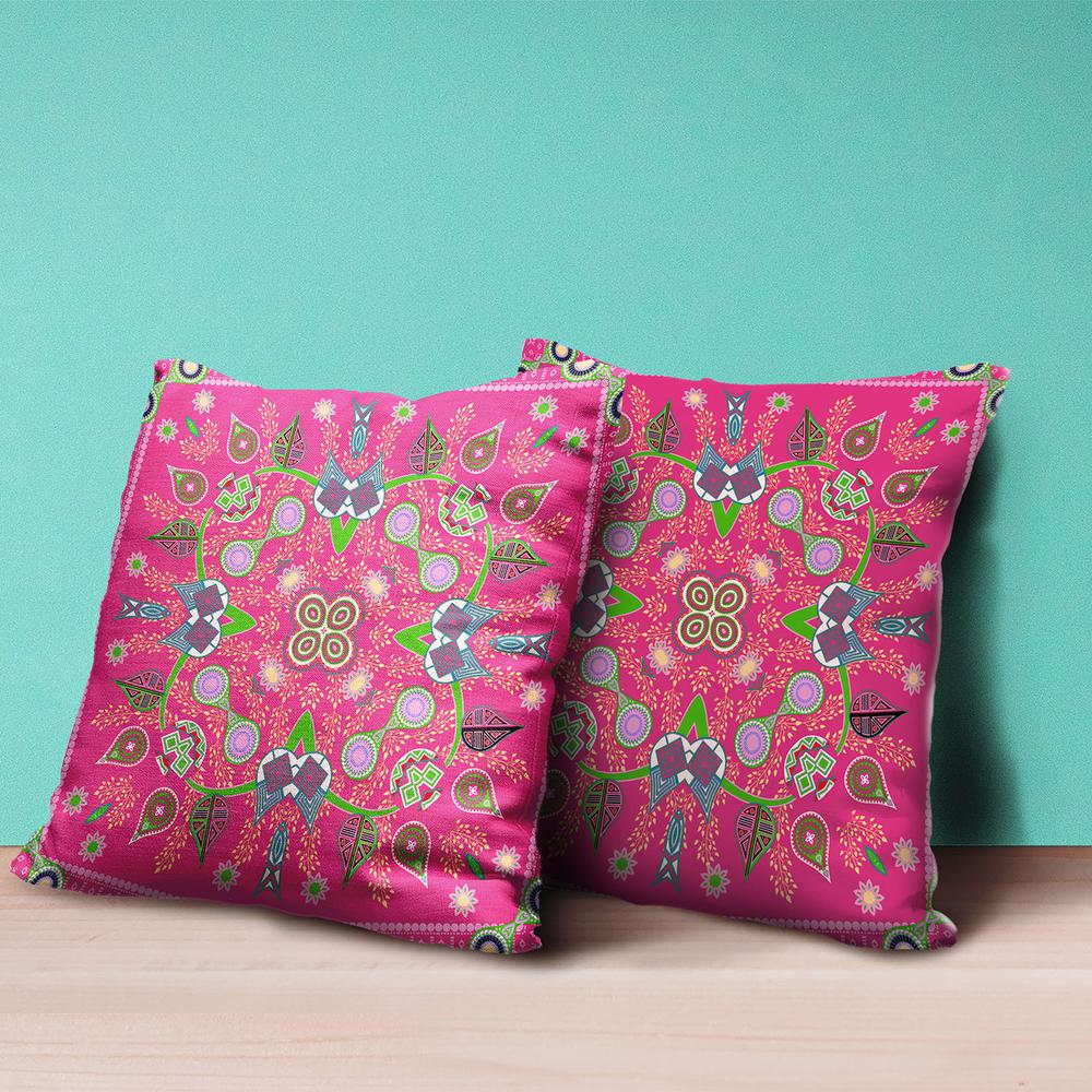 16" x 16" Hot Pink Blown Seam Paisley Indoor Outdoor Throw Pillow. Picture 6