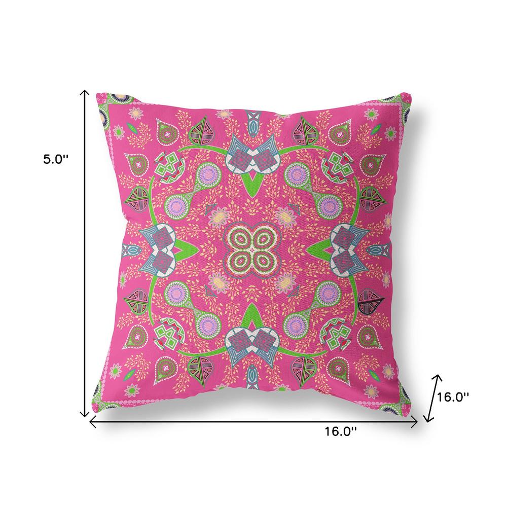 16" x 16" Hot Pink Blown Seam Paisley Indoor Outdoor Throw Pillow. Picture 9