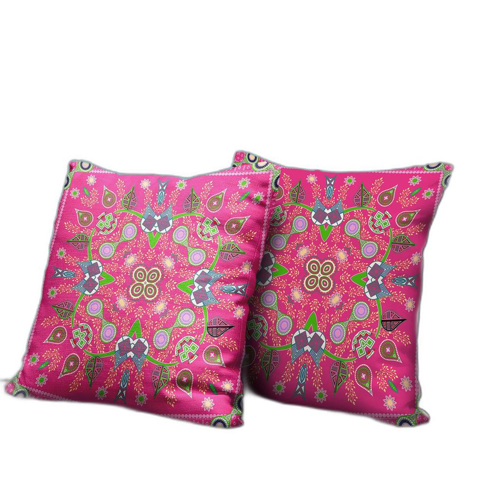 16" x 16" Hot Pink Blown Seam Paisley Indoor Outdoor Throw Pillow. Picture 3