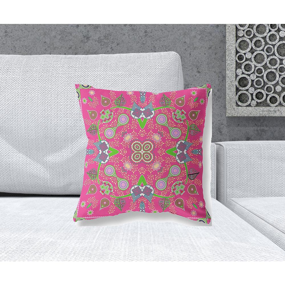 18" x 18" Hot Pink Blown Seam Paisley Indoor Outdoor Throw Pillow. Picture 2
