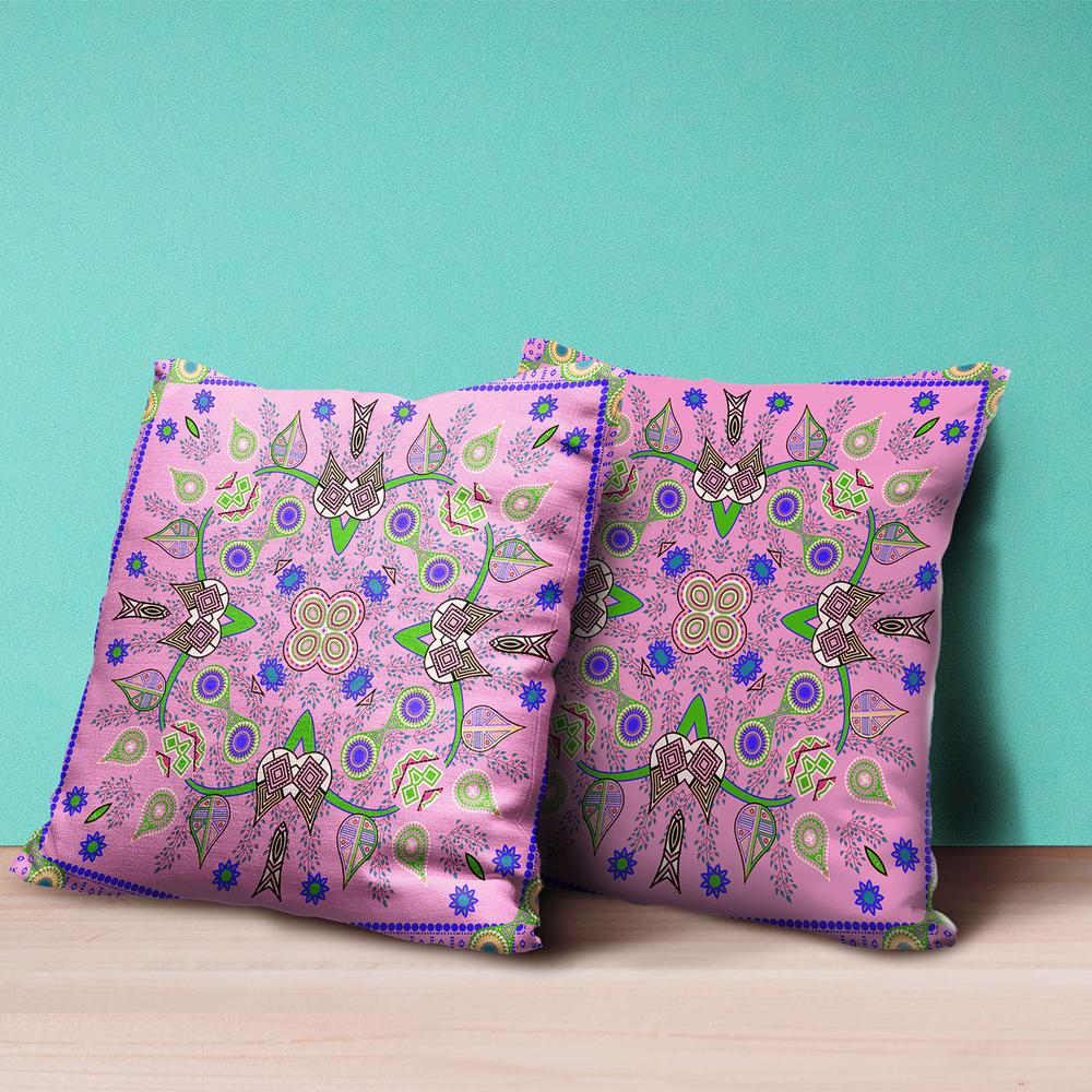 18" X 18" Pink And Green Blown Seam Floral Indoor Outdoor Throw Pillow. Picture 5