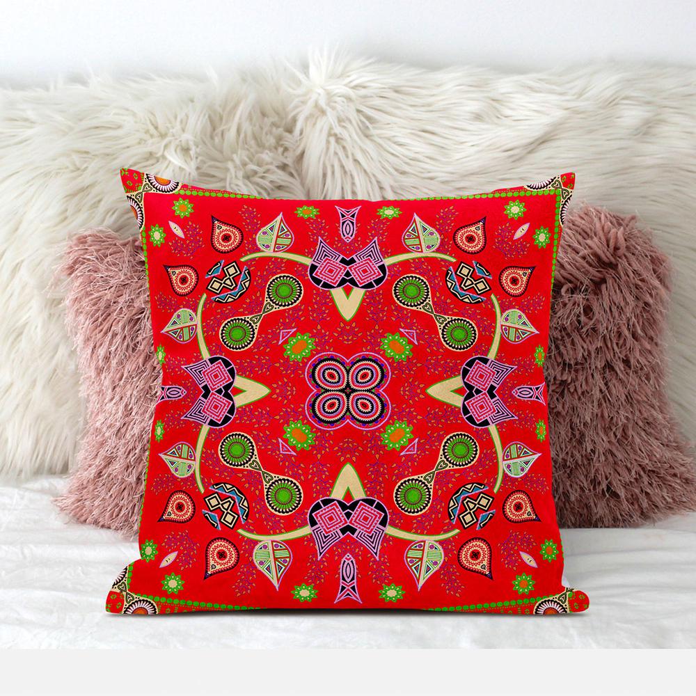 16" x 16" Red Blown Seam Paisley Indoor Outdoor Throw Pillow. Picture 6
