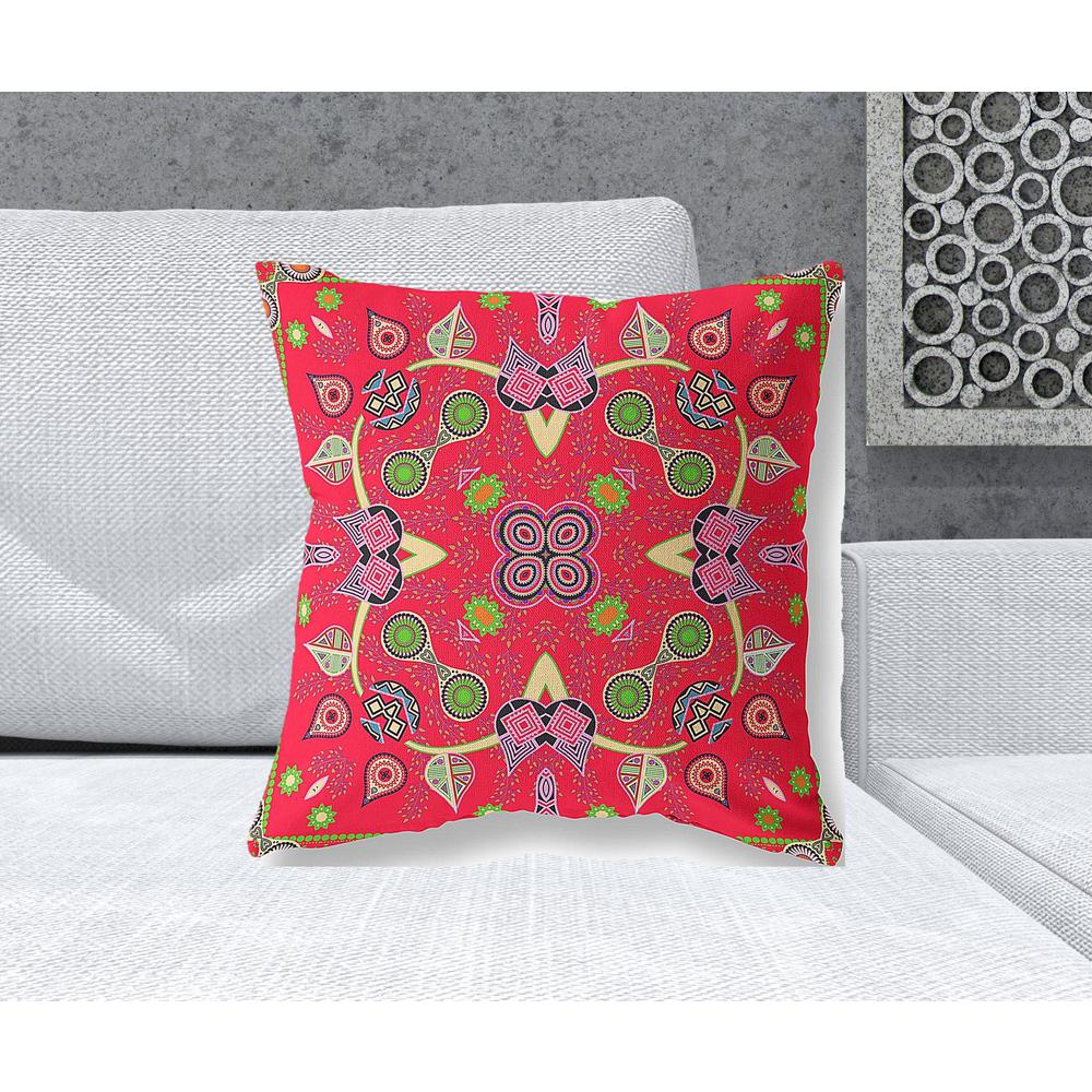 20" x 20" Red Blown Seam Paisley Indoor Outdoor Throw Pillow. Picture 2