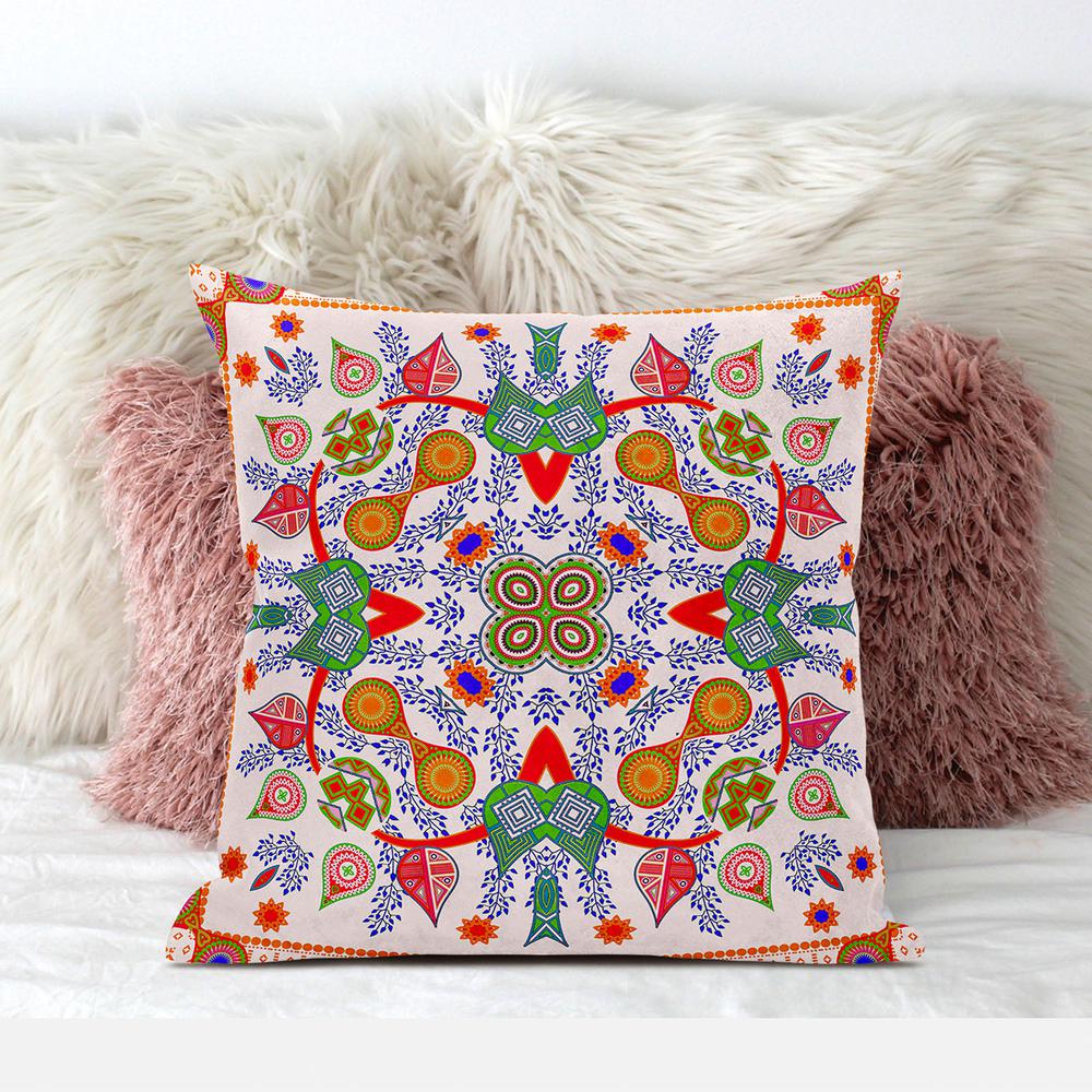 18" X 18" White And Orange Blown Seam Floral Indoor Outdoor Throw Pillow. Picture 3