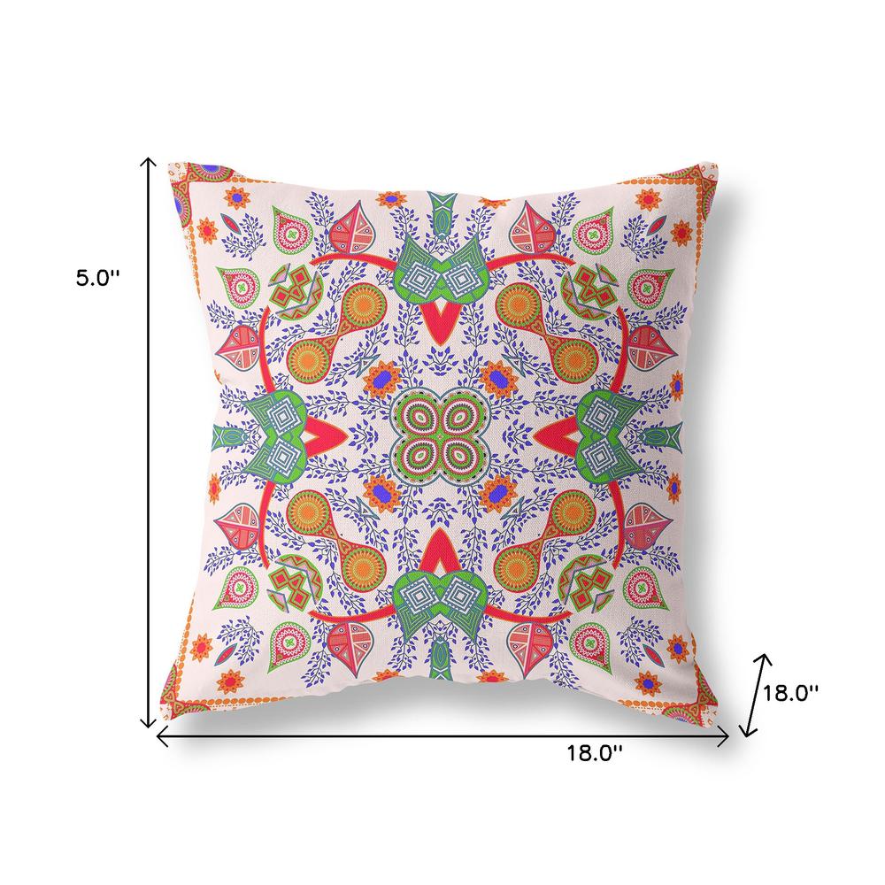 18" X 18" White And Orange Blown Seam Floral Indoor Outdoor Throw Pillow. Picture 7