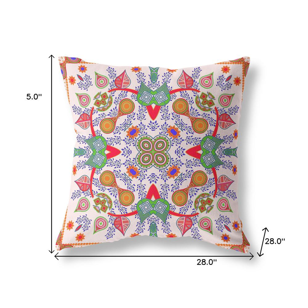 28" X 28" White And Orange Blown Seam Floral Indoor Outdoor Throw Pillow. Picture 7
