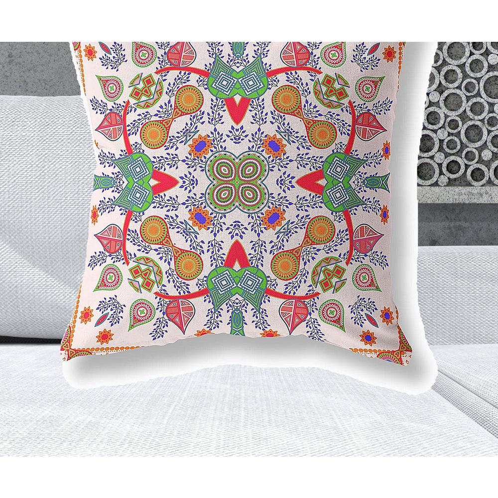 28" X 28" White And Orange Blown Seam Floral Indoor Outdoor Throw Pillow. Picture 2