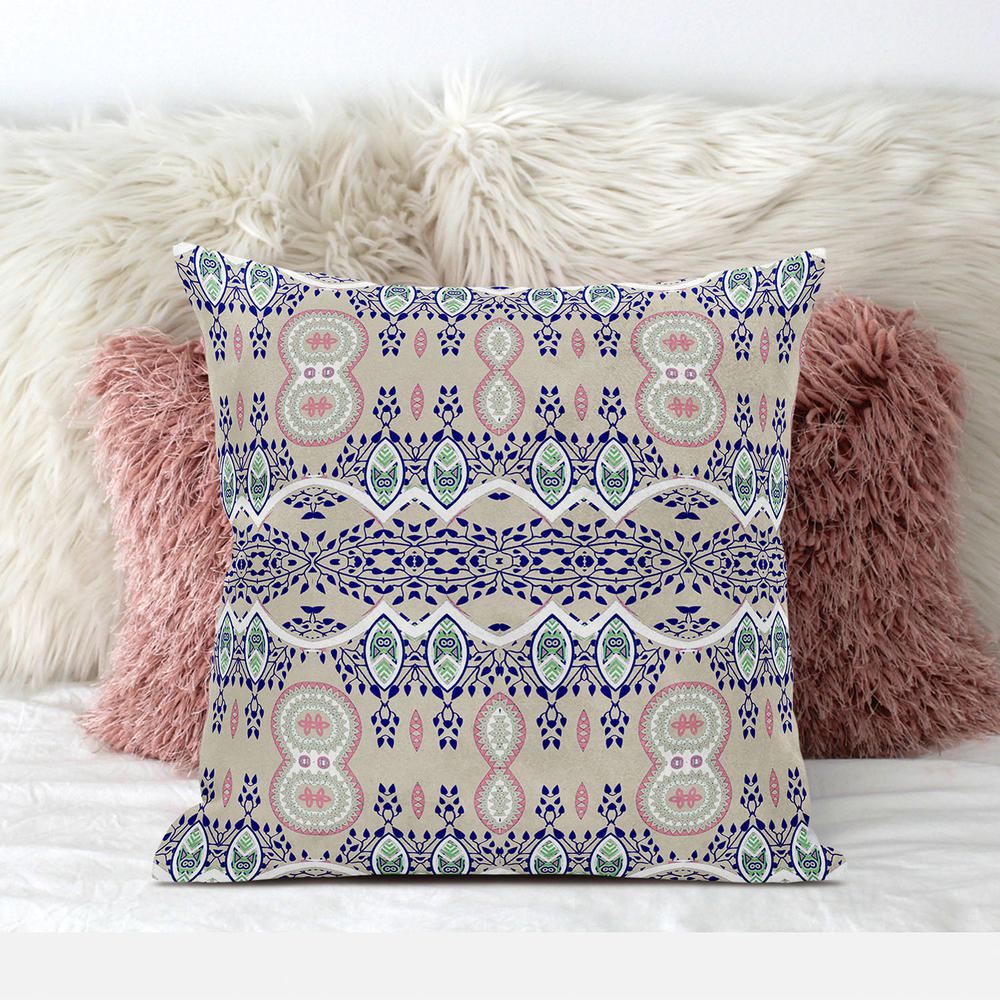 26" X 26" Beige And White Blown Seam Paisley Indoor Outdoor Throw Pillow. Picture 3