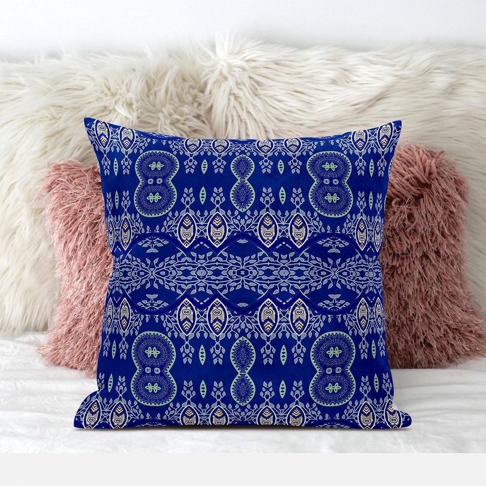 18" X 18" Navy Blue Blown Seam Paisley Indoor Outdoor Throw Pillow. Picture 3