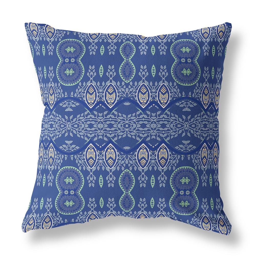 18" X 18" Navy Blue Blown Seam Paisley Indoor Outdoor Throw Pillow. Picture 1