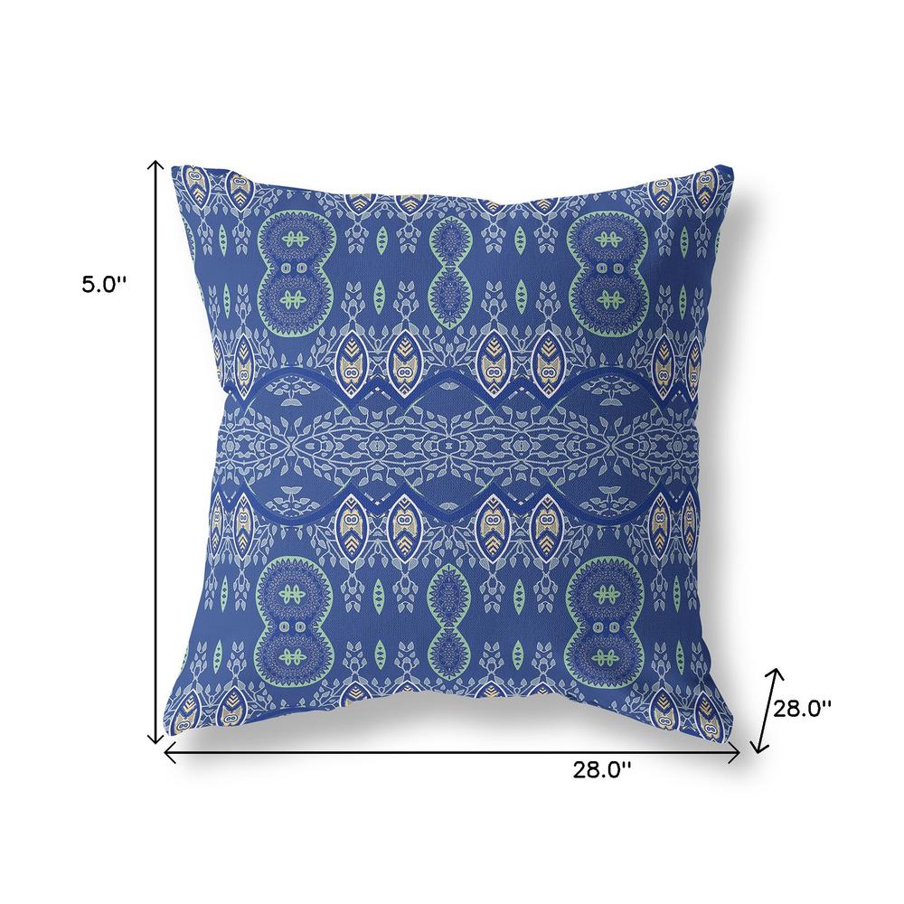 28" X 28" Navy Blue Blown Seam Paisley Indoor Outdoor Throw Pillow. Picture 7