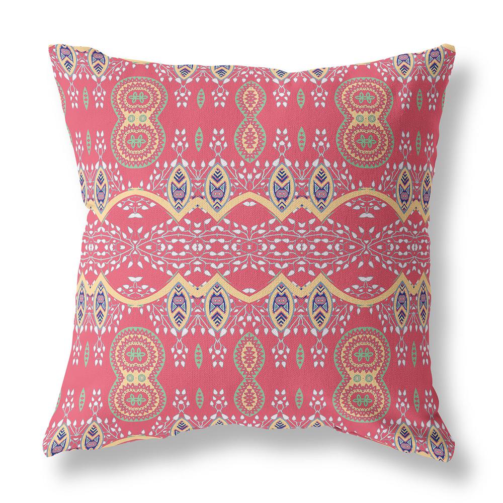 16" x 16" Red Blown Seam Paisley Indoor Outdoor Throw Pillow. Picture 1