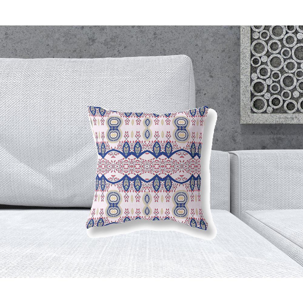 16" X 16" White And Blue Blown Seam Paisley Indoor Outdoor Throw Pillow. Picture 2