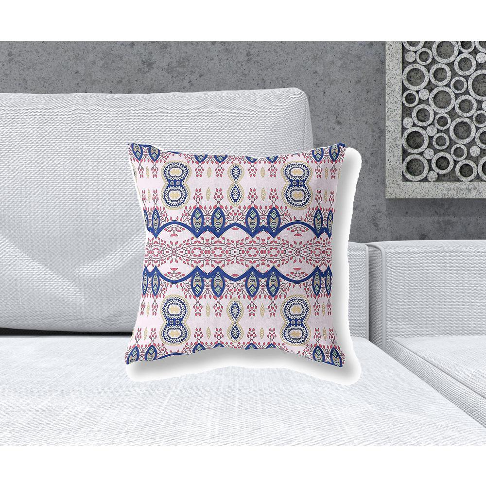 18" X 18" White And Blue Blown Seam Paisley Indoor Outdoor Throw Pillow. Picture 2
